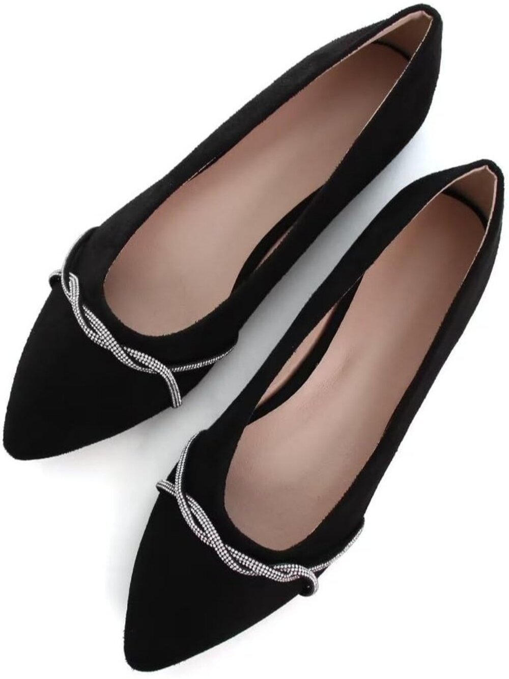Women's F Black Chain Ballet Flat Fashion Pointed Toe Slip On Party Dress Shoes